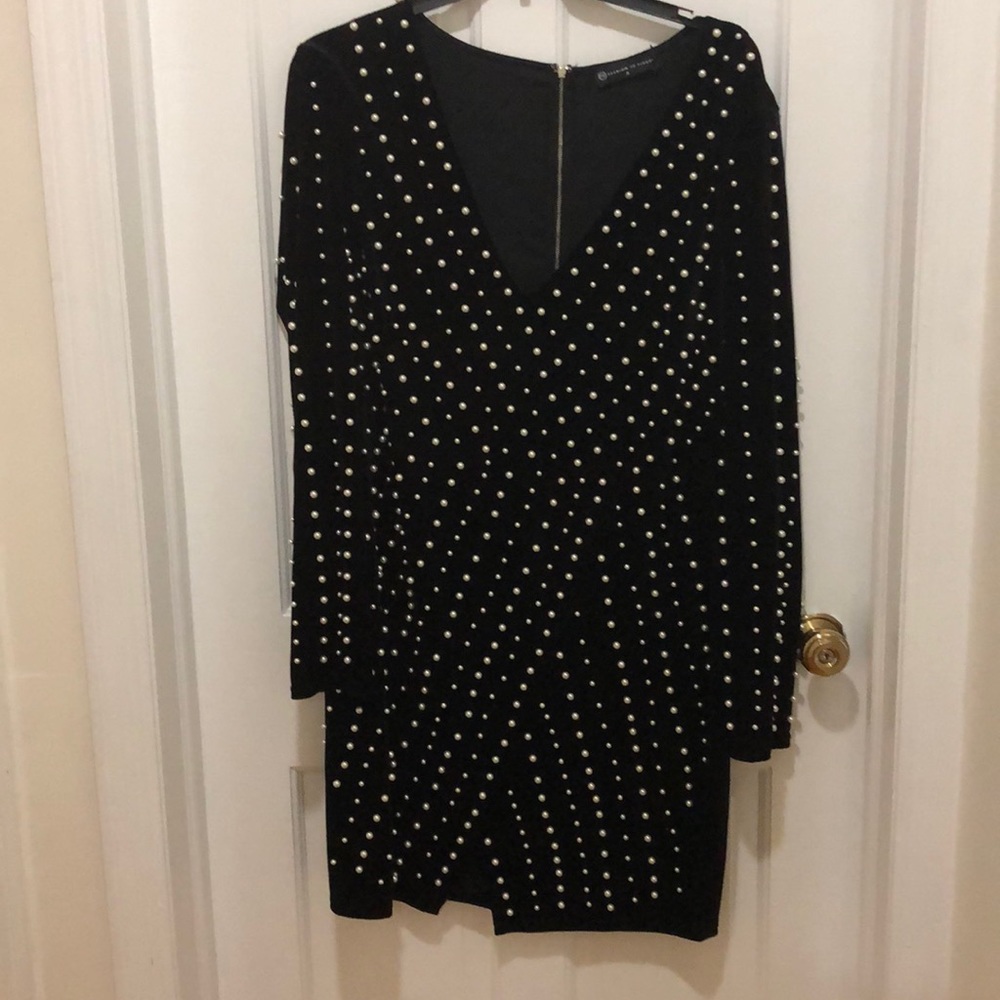 Black velour dress with pearl embellishments plus size 3x